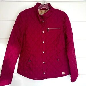 Carhartt‎ Women’s Quilted Barn Jacket Plaid Lined Maroon Burgundy Size Small Red